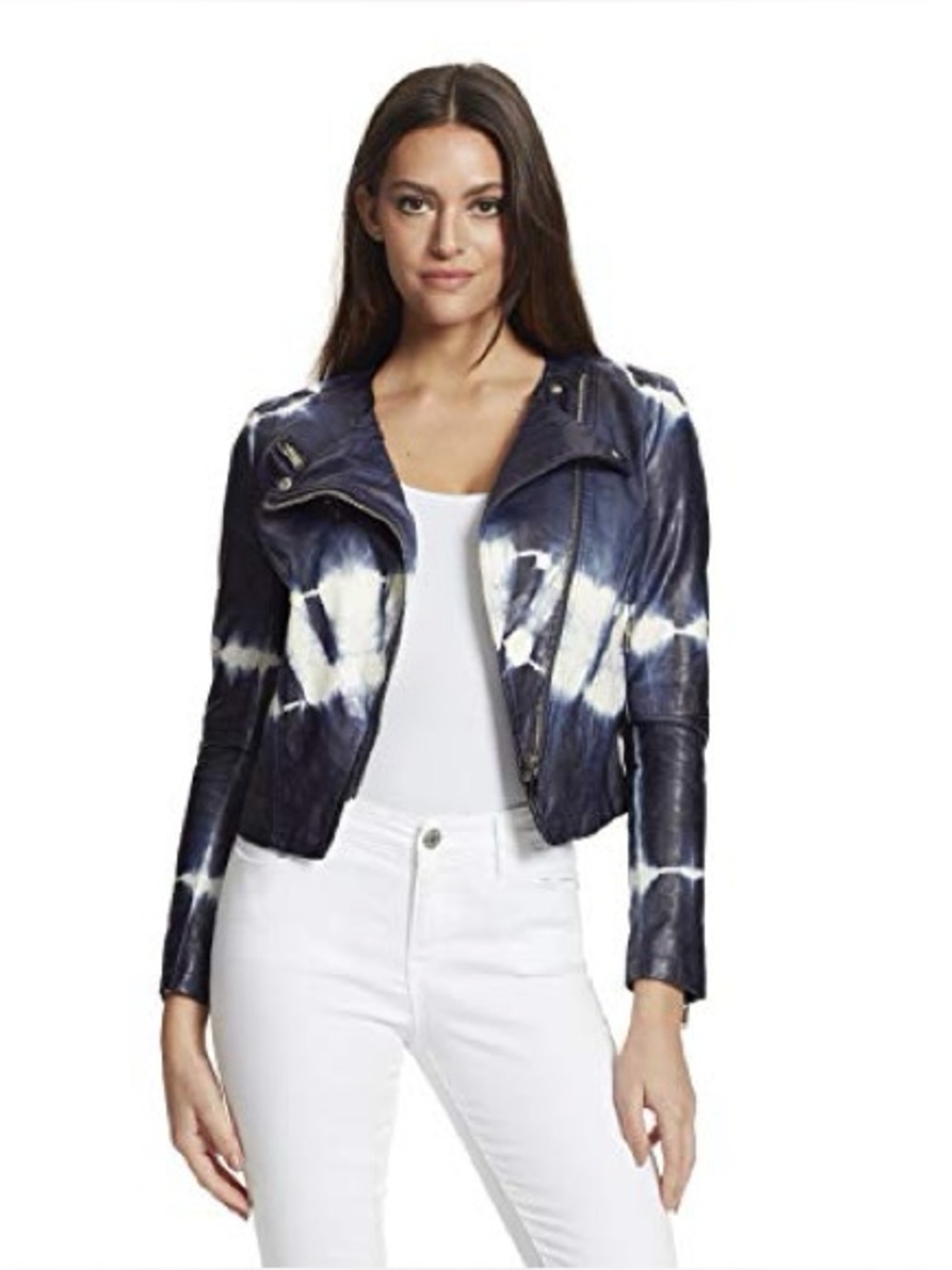 Skinnygirl Dan Tie-Dyed Moto Jacket | Navy & White l Size 2x